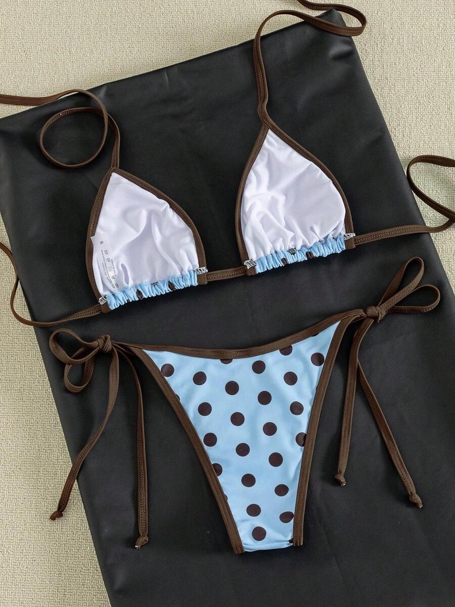 niebieski komplet bikini wzór groszki