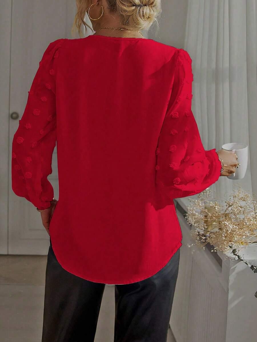 CZERWONA BLUZKA Z DŁUGIM RĘKAWEM V-NECK