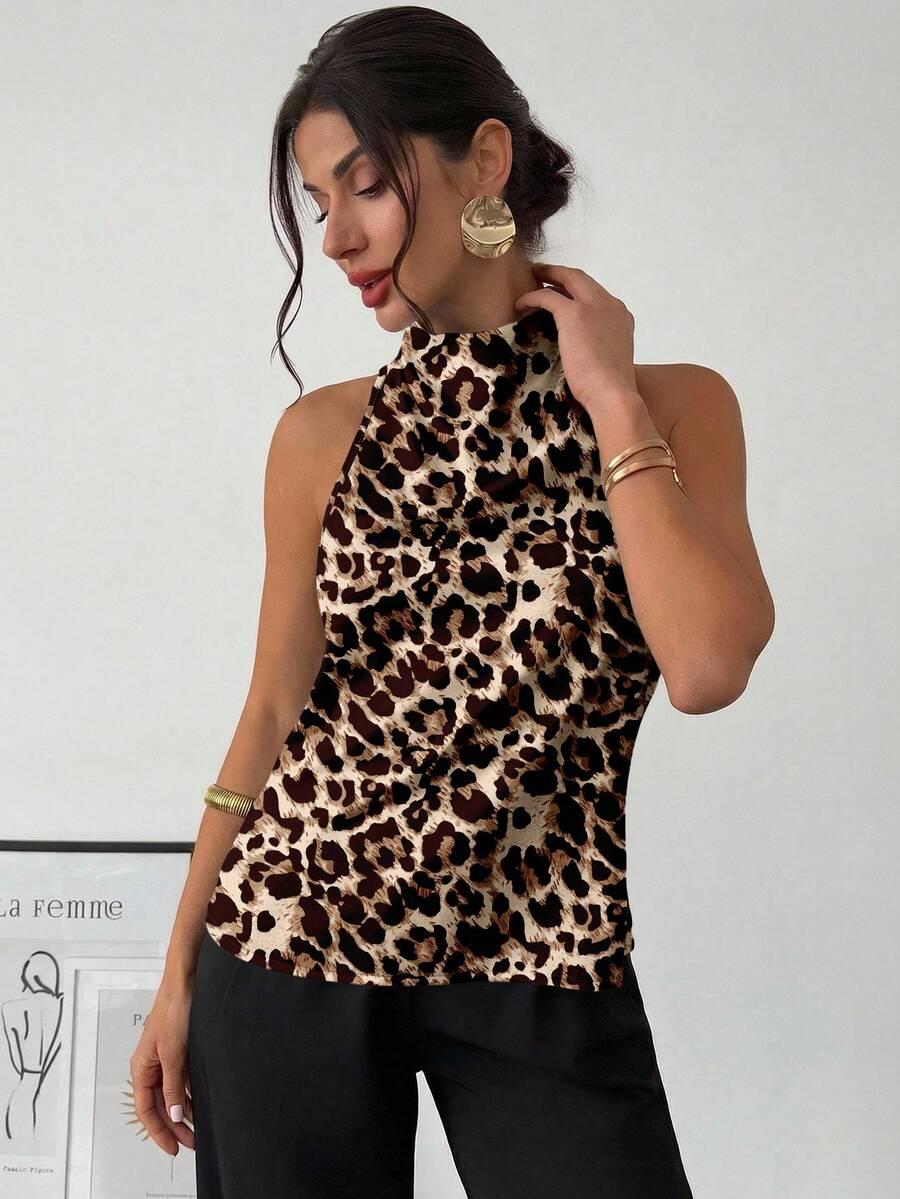 wiązany top animal print