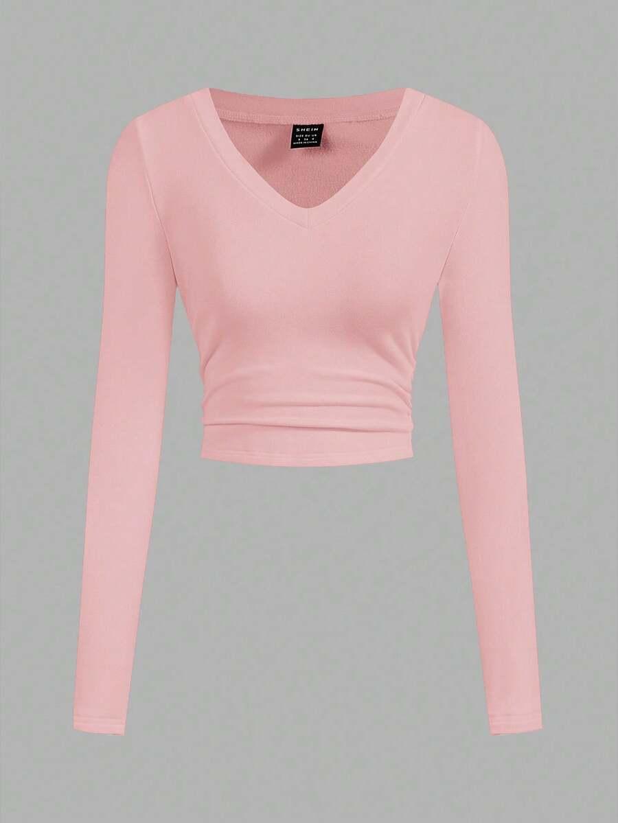 ocieplana bluzka v neck marszczenie