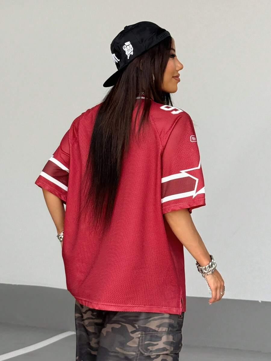 czerwony t-shirt v-neck