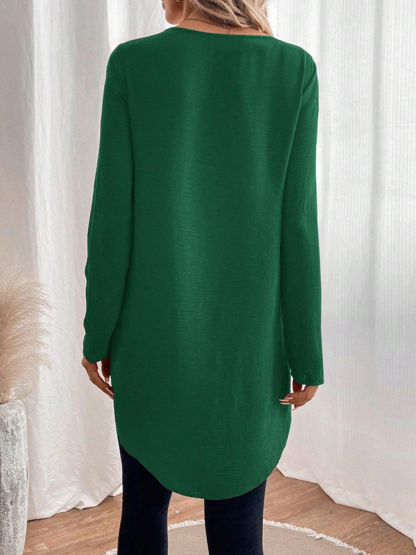 zielona asymetryczna bluzka z długim rękawem