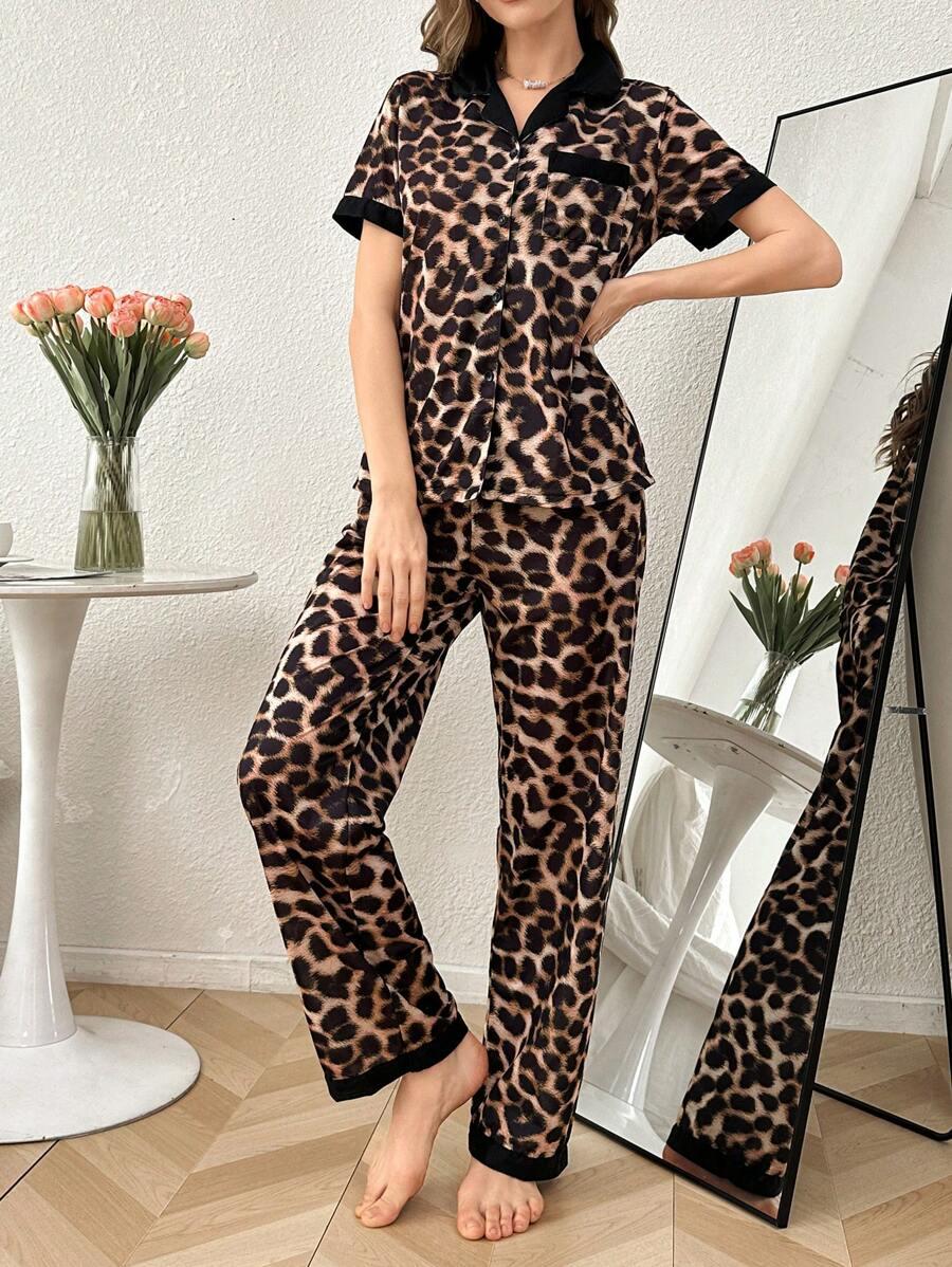 piżama komplet animal print spodnie koszula