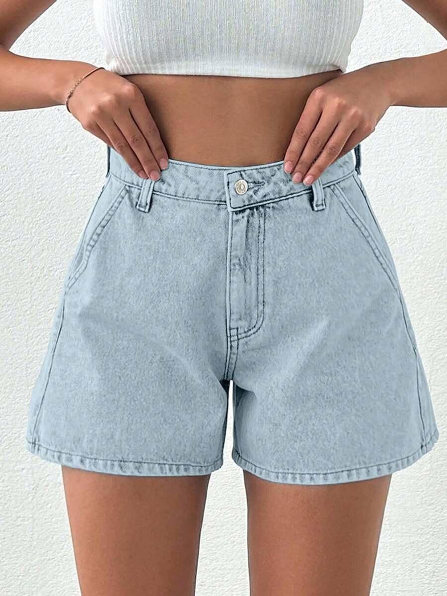 niebieskie spodenki jeans wysoki stan