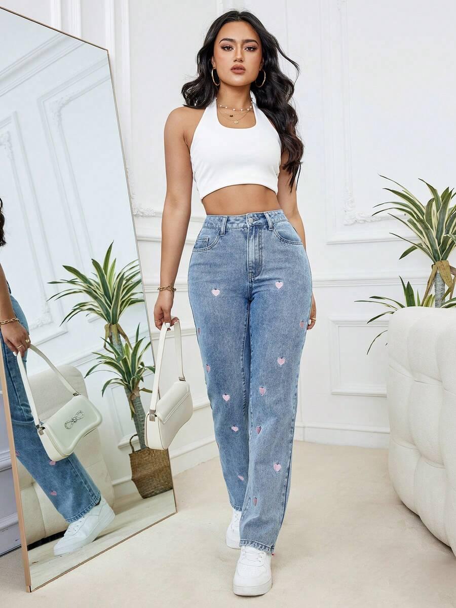 NIEBIESKIE SPODNIE JEANS WZÓR SERCA
