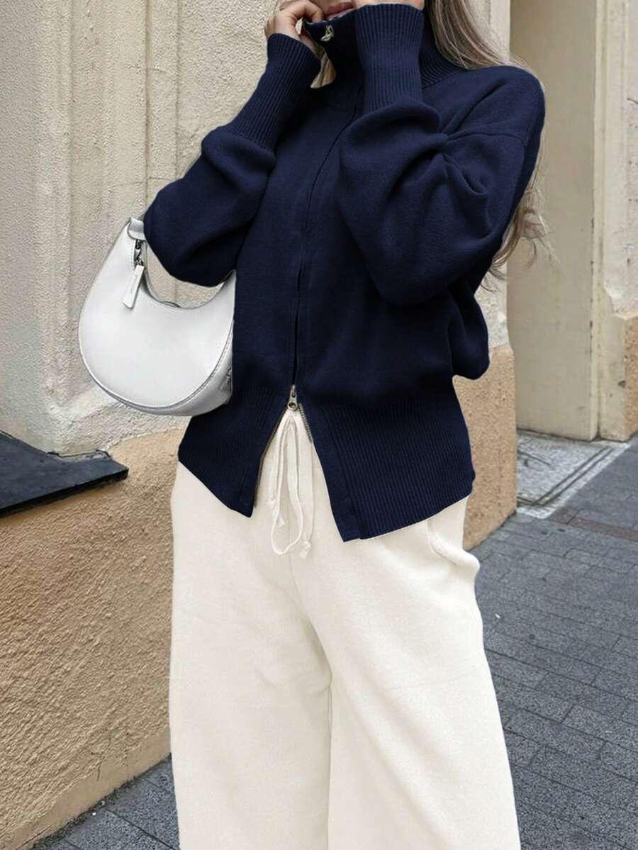 granatowy sweter zamek 