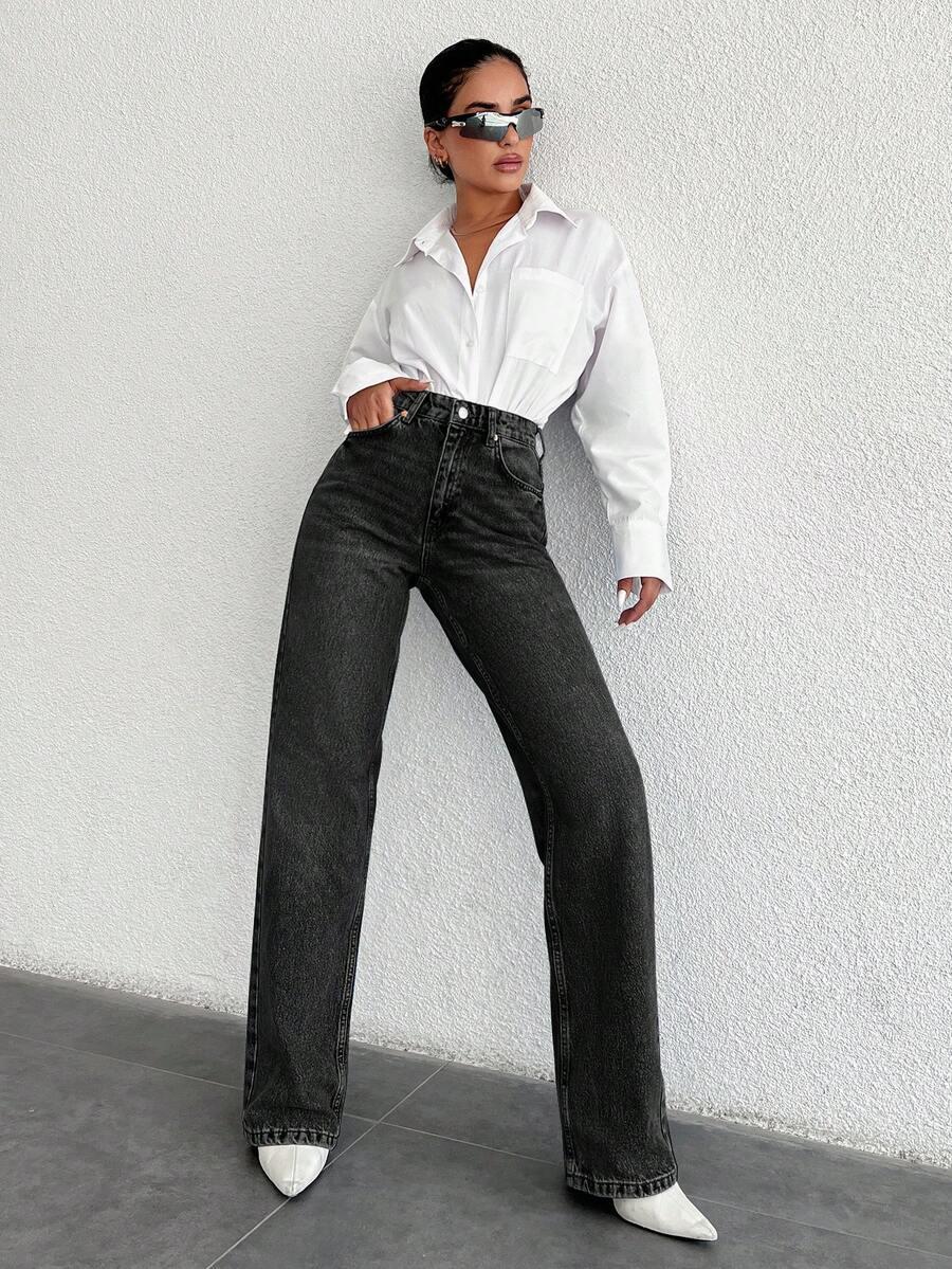 CZARNE SPODNIE JEANS HIGH WAIST