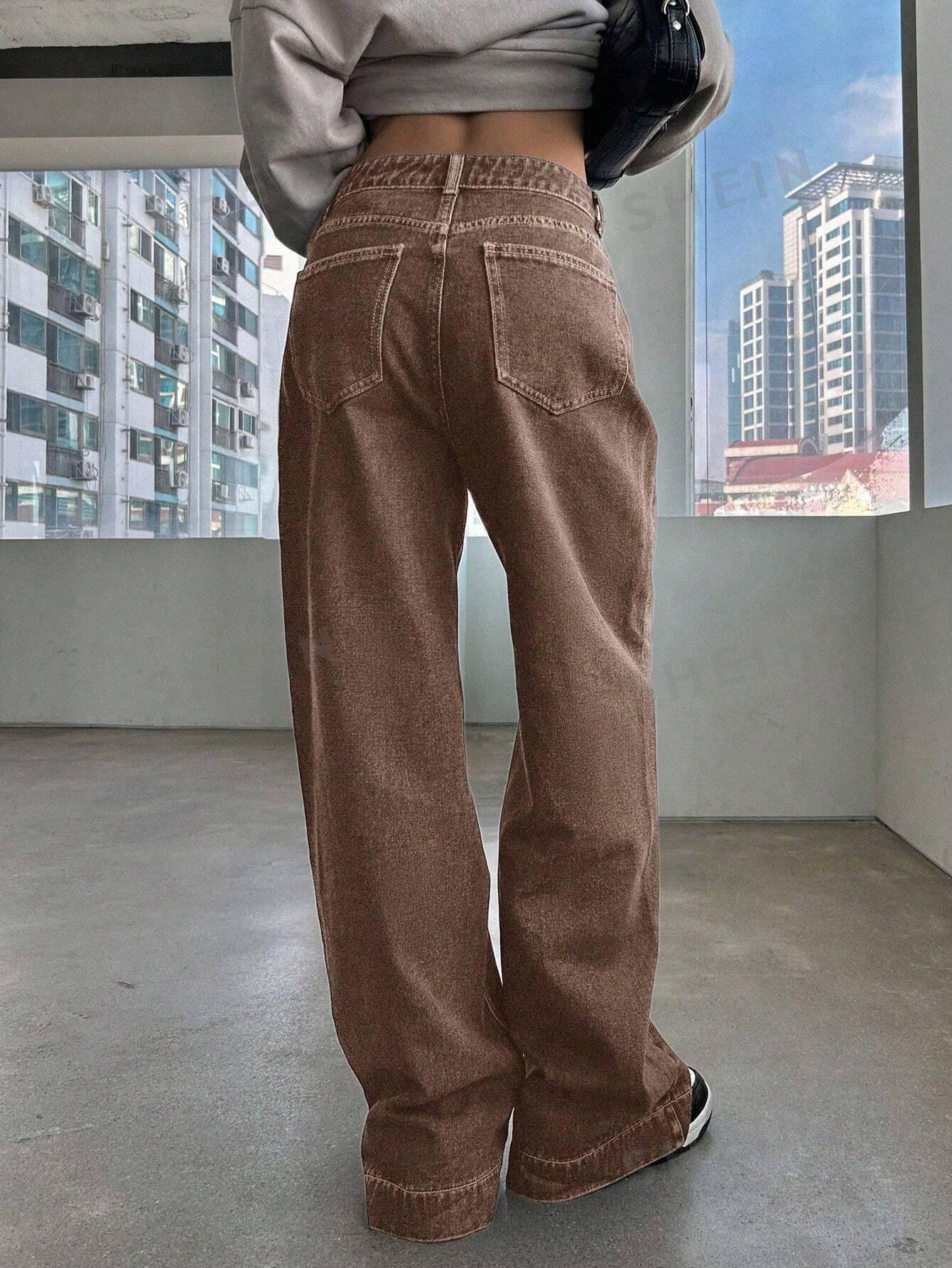 BRĄZOWE SPODNIE JEANS