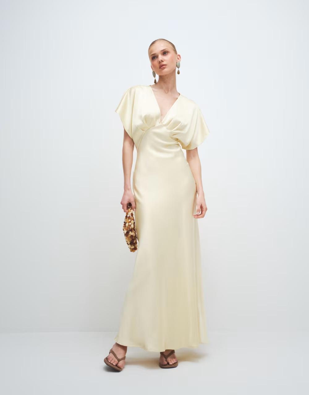 SATYNOWA MAXI SUKIENKA V-NECK