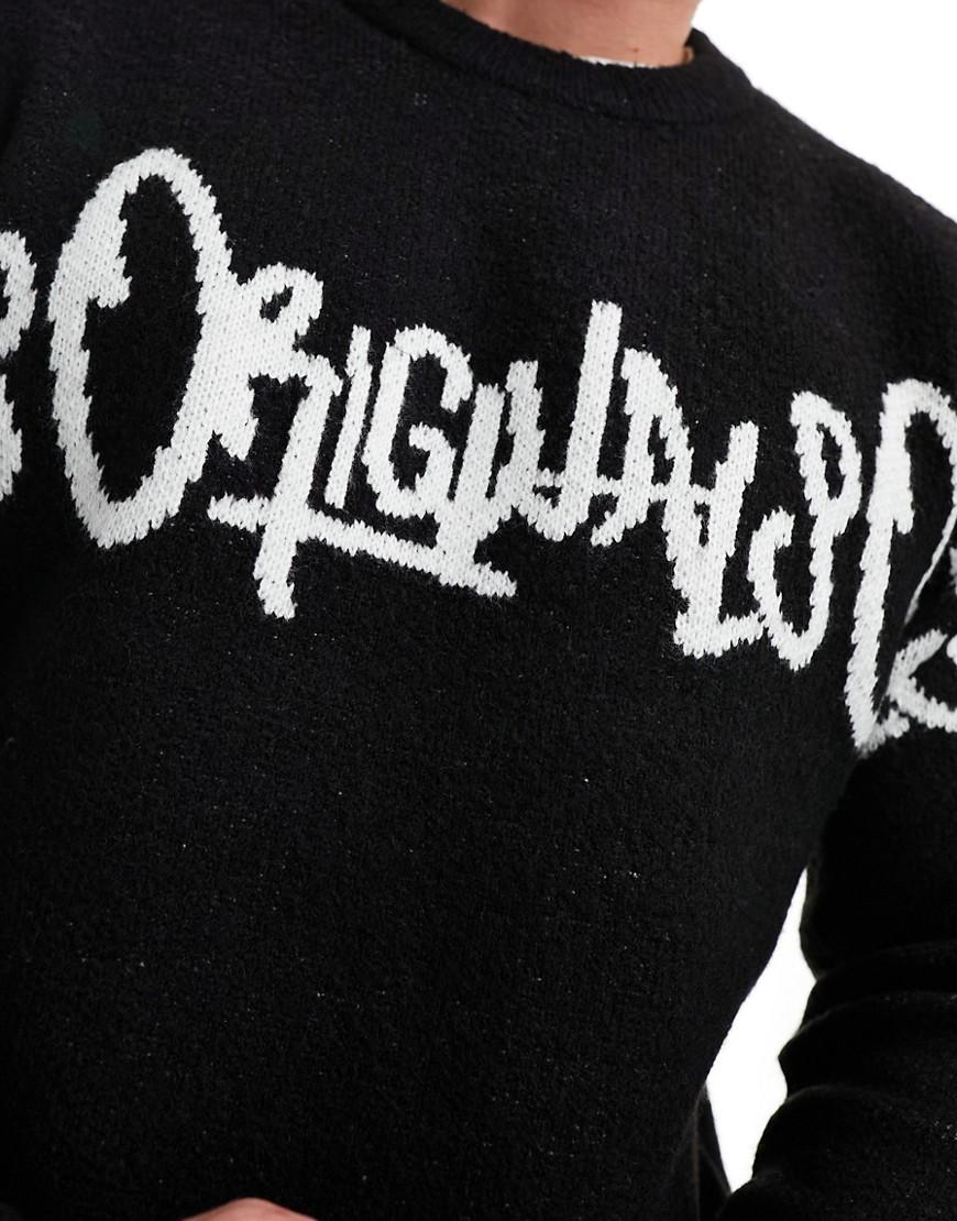dzianinowy sweter z okrągłym dekoltem print