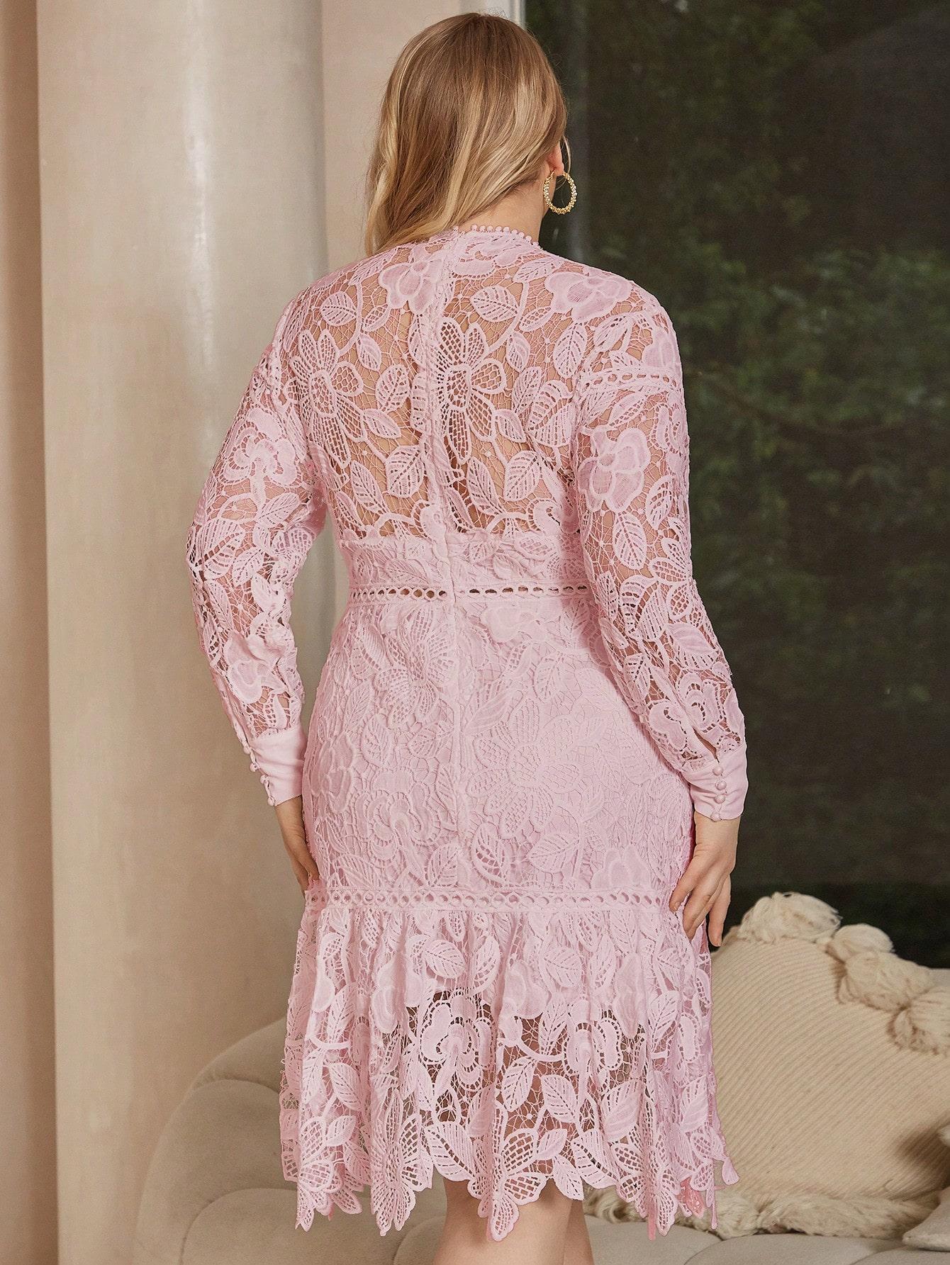 różowa koronkowa midi sukienka dekolt v