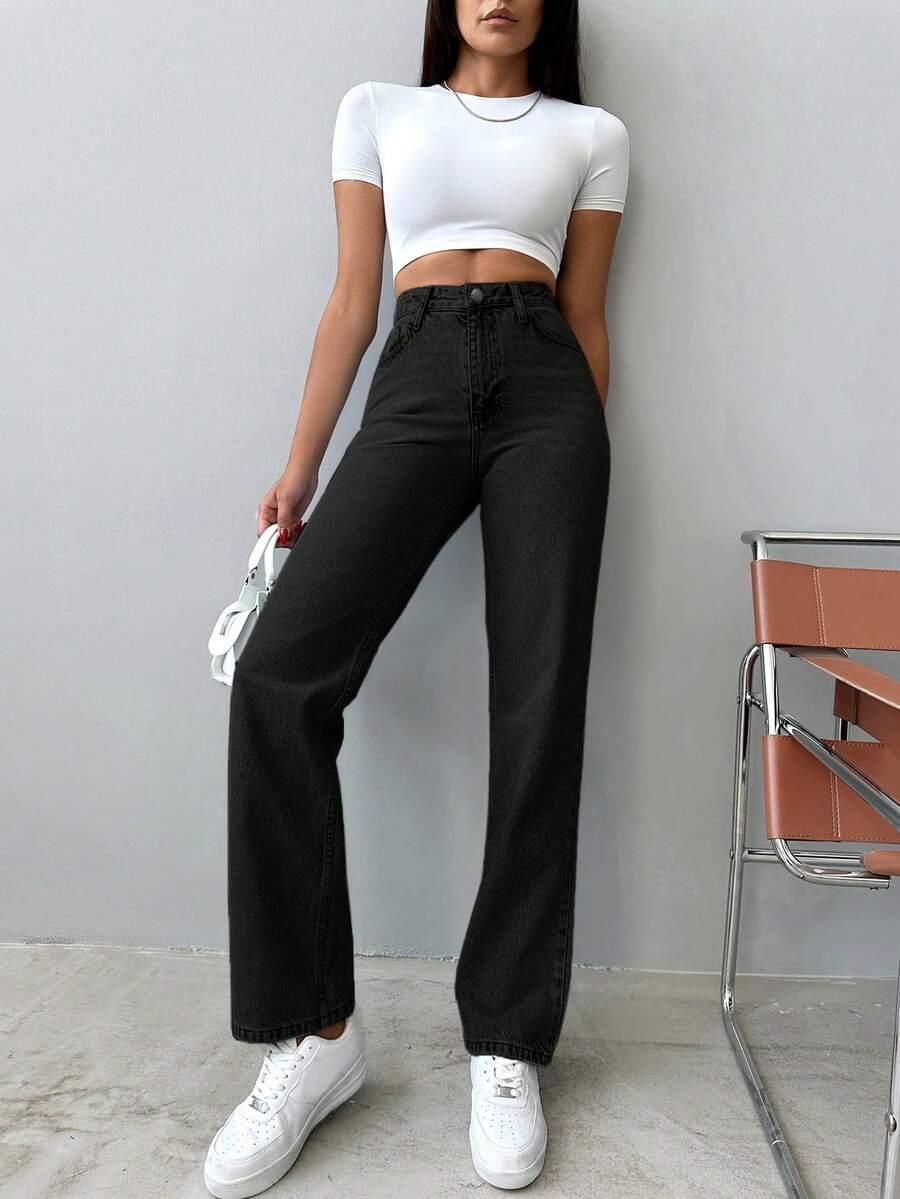 czarne spodnie jeans wysoki stan