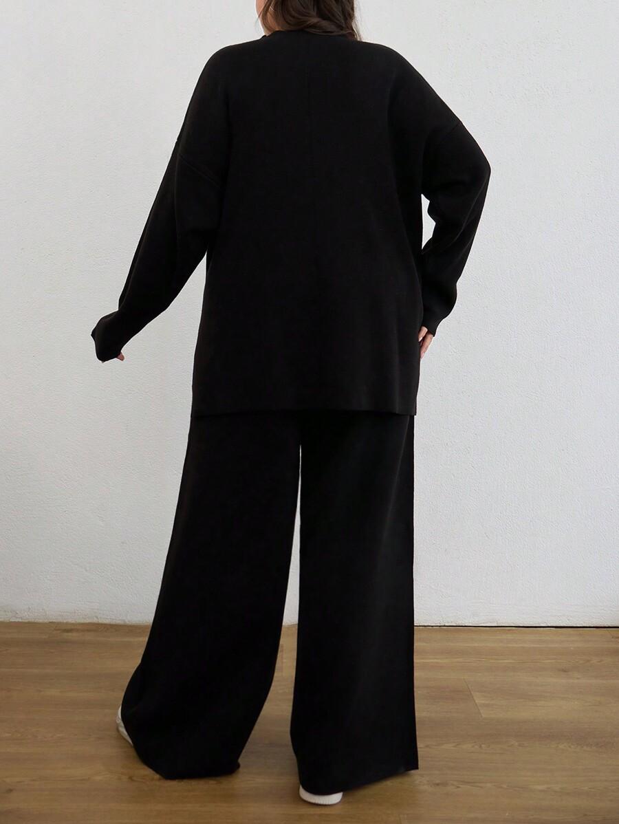 CZARNY KOMPLET SWETER SPODNIE