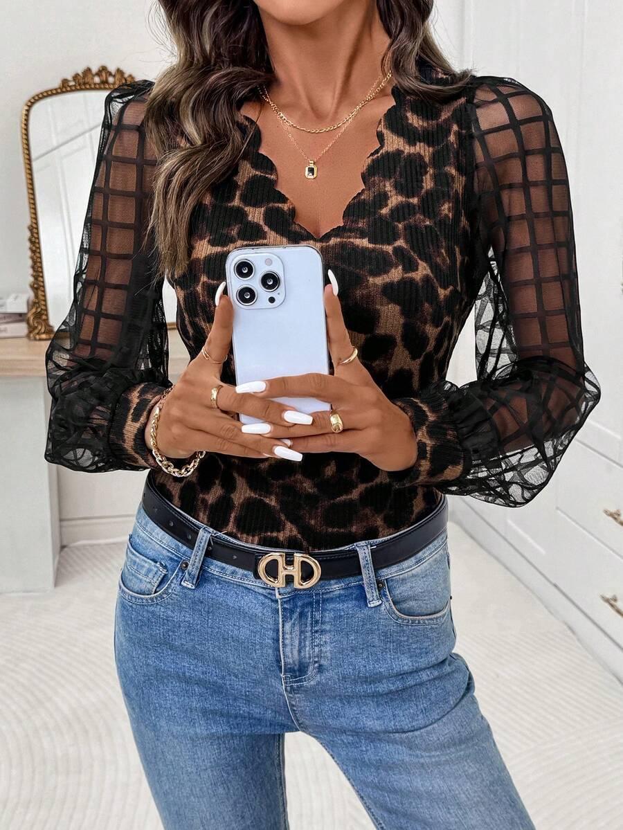 bluzka długi rękaw animal print