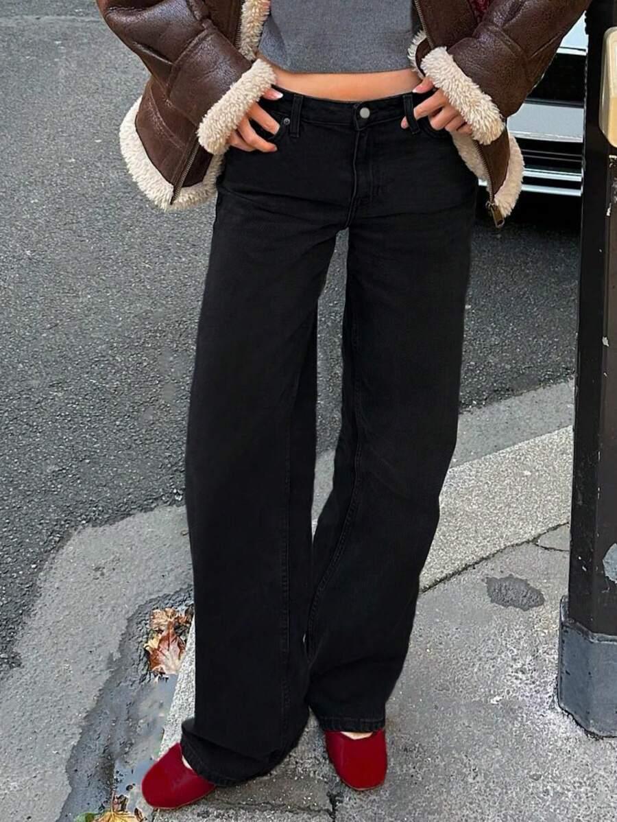 CZARNE PROSTE SPODNIE JEANS