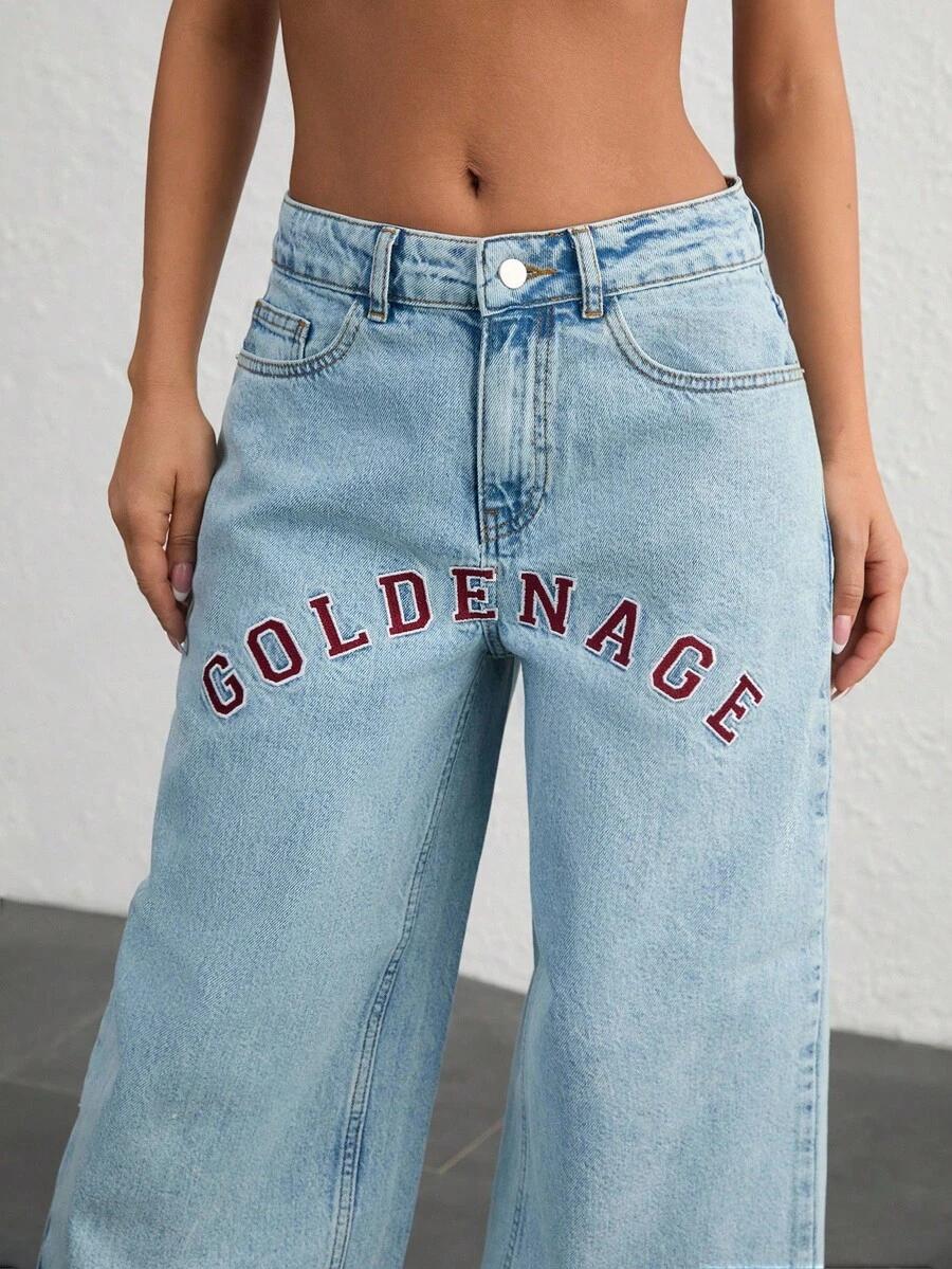 NIEBIESKIE SPODNIE JEANS haft