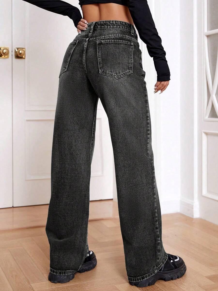 PROSTE SPODNIE JEANS WASH EFFECT