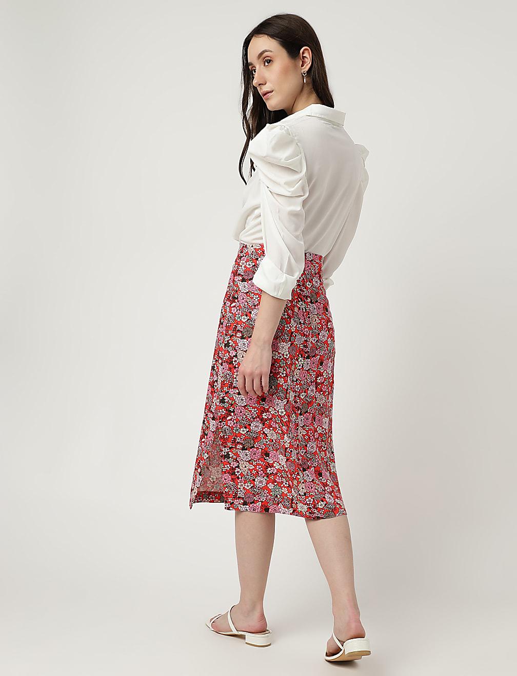 spódnica midi wzór kwiaty T57-4117K-B4