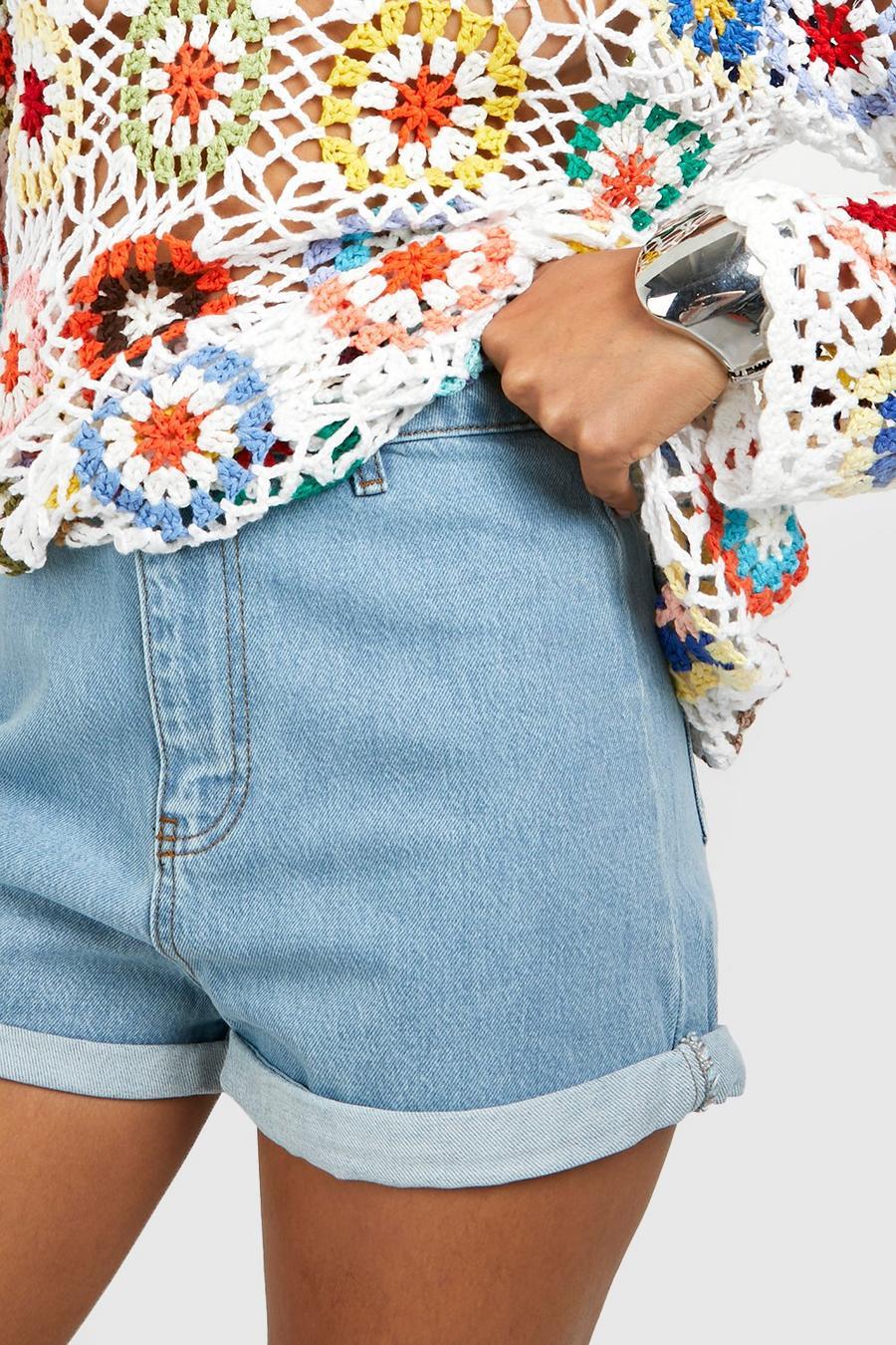 NIEBIESKIE KRÓTKIE SPODENKI JEANS WYSOKI STAN