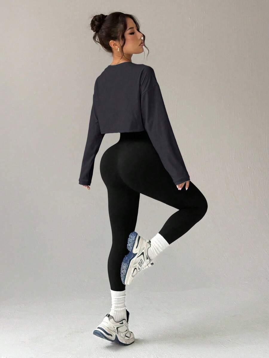 3-częściowy komplet sportowy top bluzka legginsy