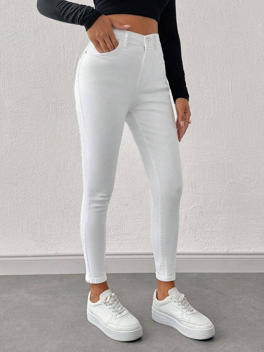 BIAŁE SPODNIE rurki JEANS