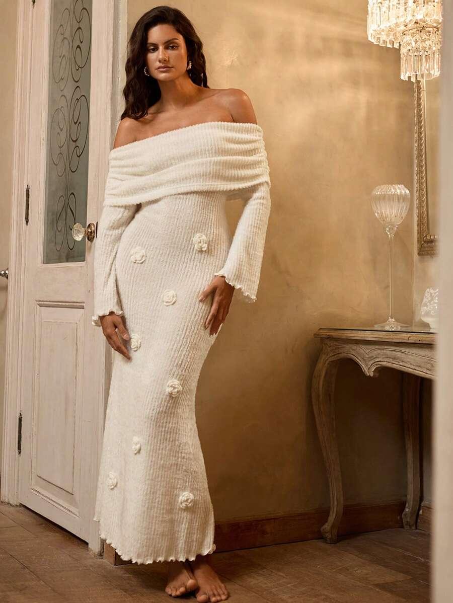 KREMOWA DZIANINOWA MAXI SUKIENKA 