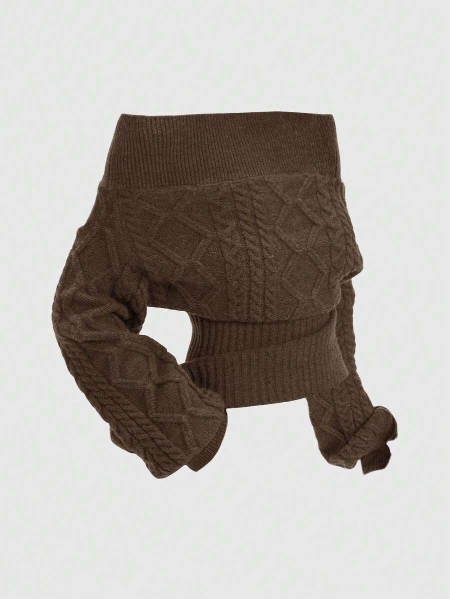 BRĄZOWY SWETER ODKRYTE RAMIONA