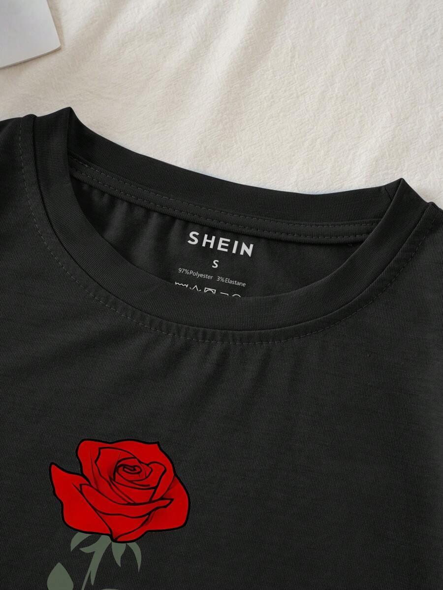CZARNY T-SHIRT OKRĄGŁY DEKOLT 