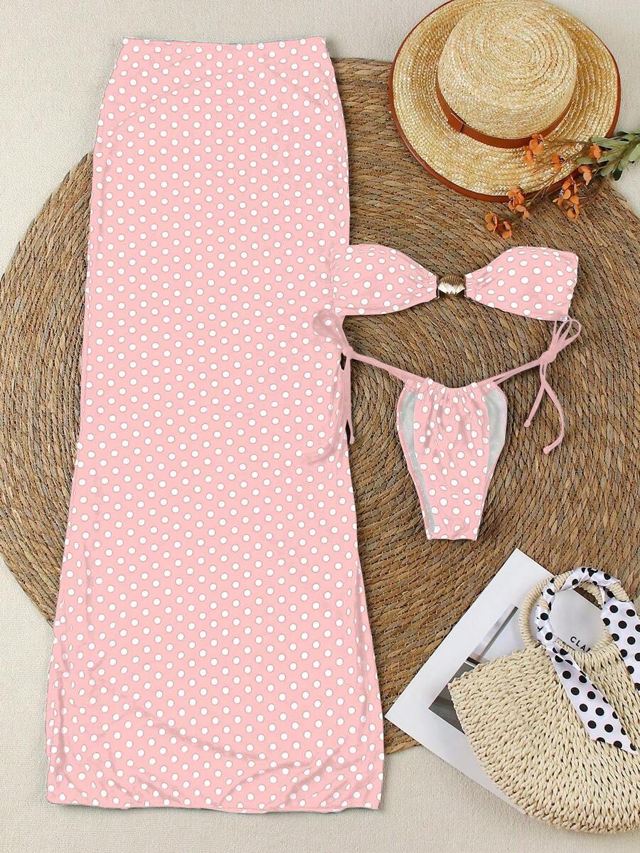 różowy STRÓJ KĄPIELOWY DWUCZĘŚCIOWY komplet spódnica