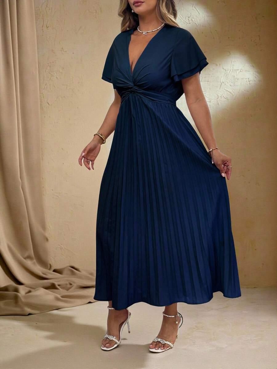 maxi sukienka krótki rękaw v neck