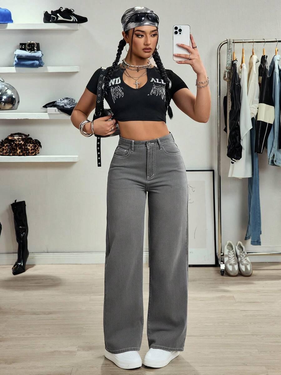 SZARE SPODNIE JEANS 