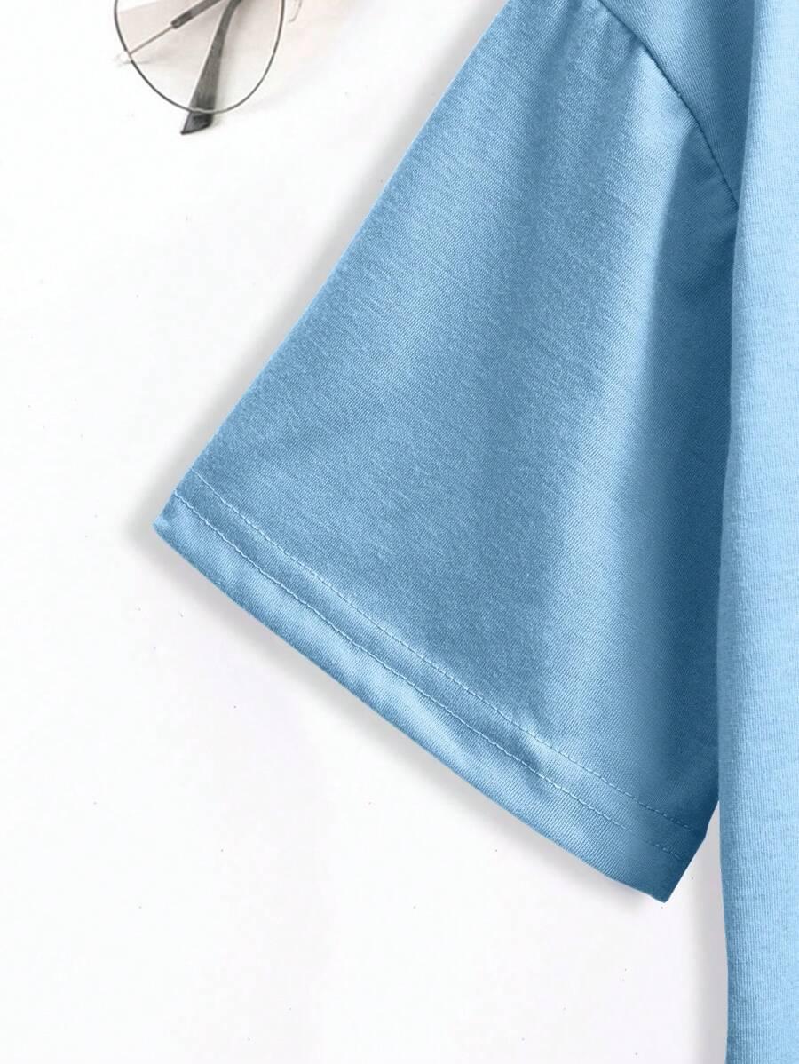 niebieski T-shirt okrągły dekolt