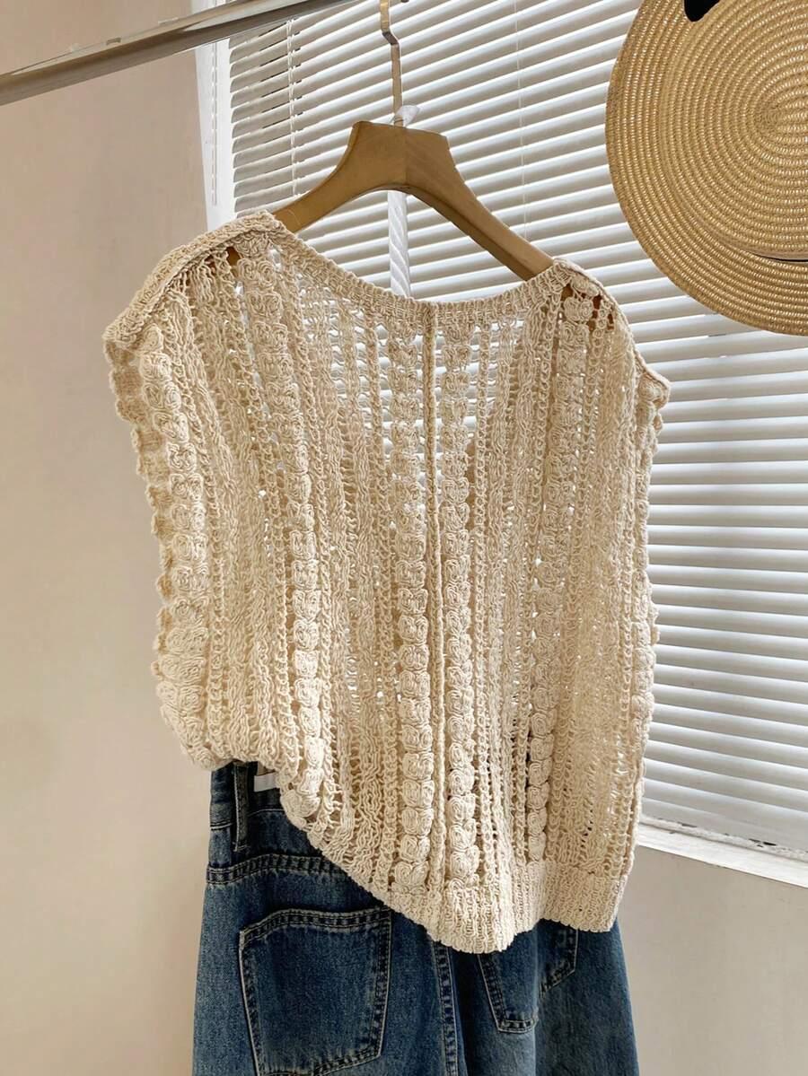 AŻUROWY TOP V-NECK