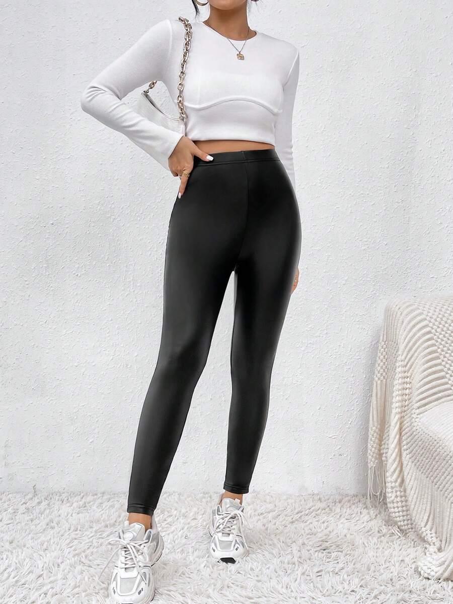 CZARNE LEGGINSY IMITACJA SKÓRY