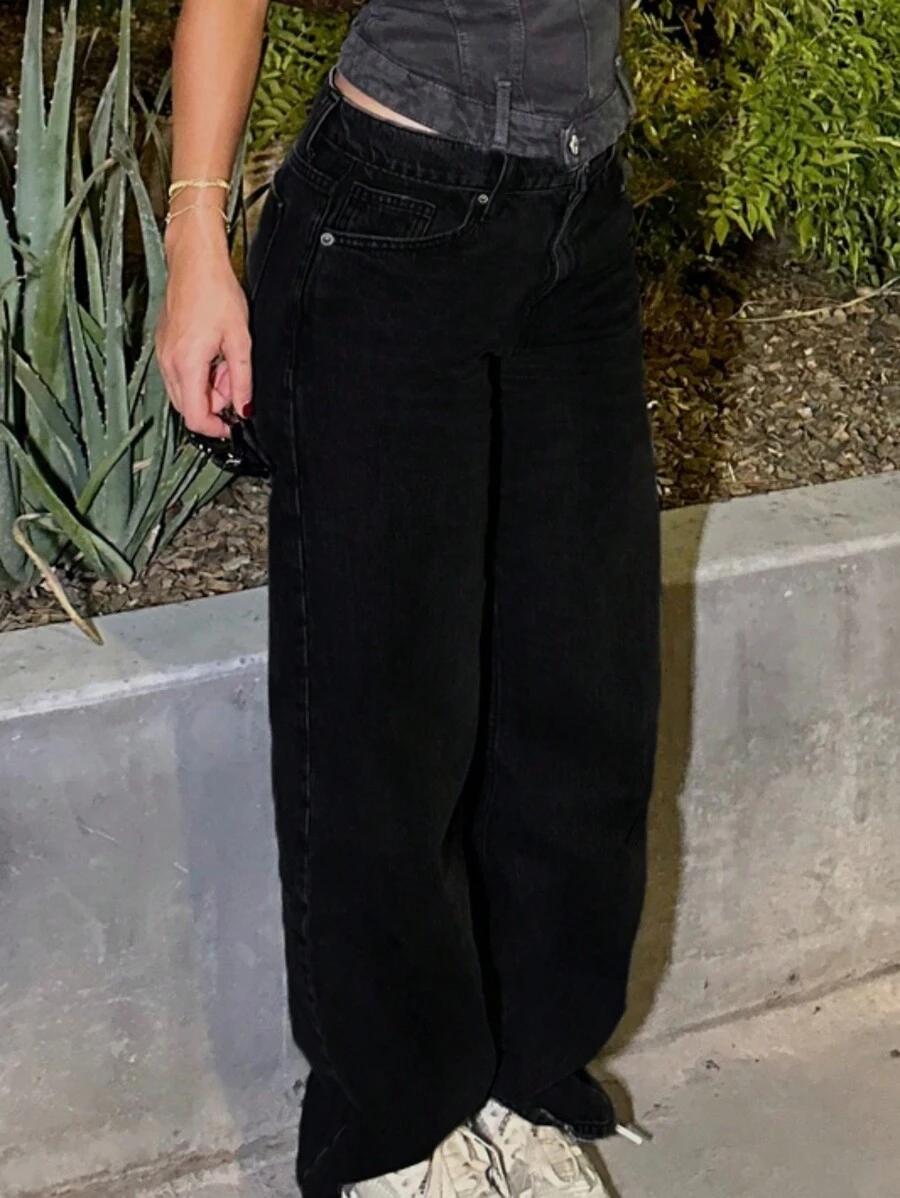CZARNE PROSTE SPODNIE JEANS