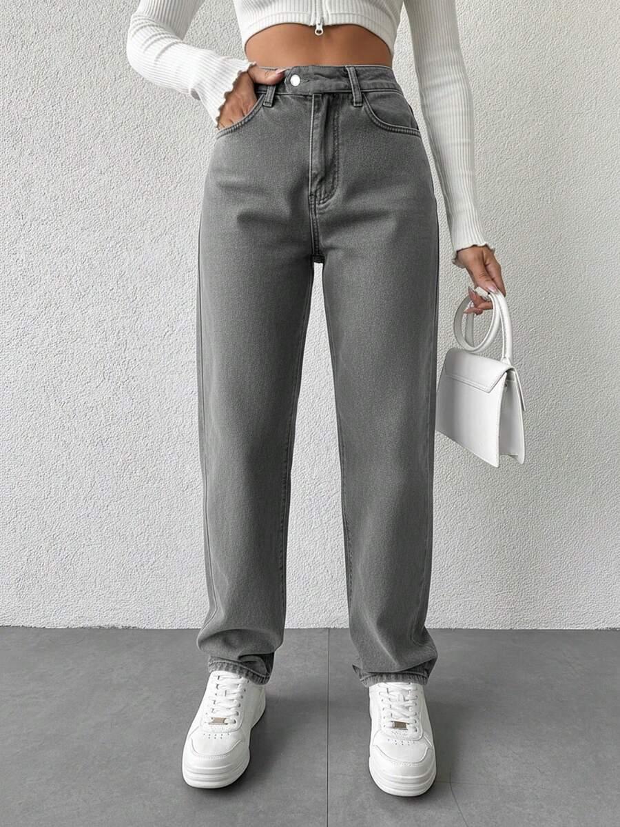 SZARE SPODNIE JEANS WYSOKI STAN