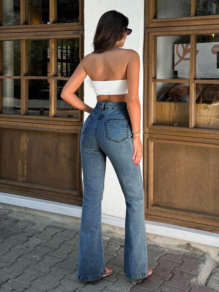 niebieskie spodnie jeans wysoki stan 
