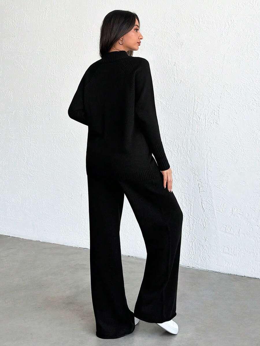 CZARNY KOMPLET SWETER SPODNIE