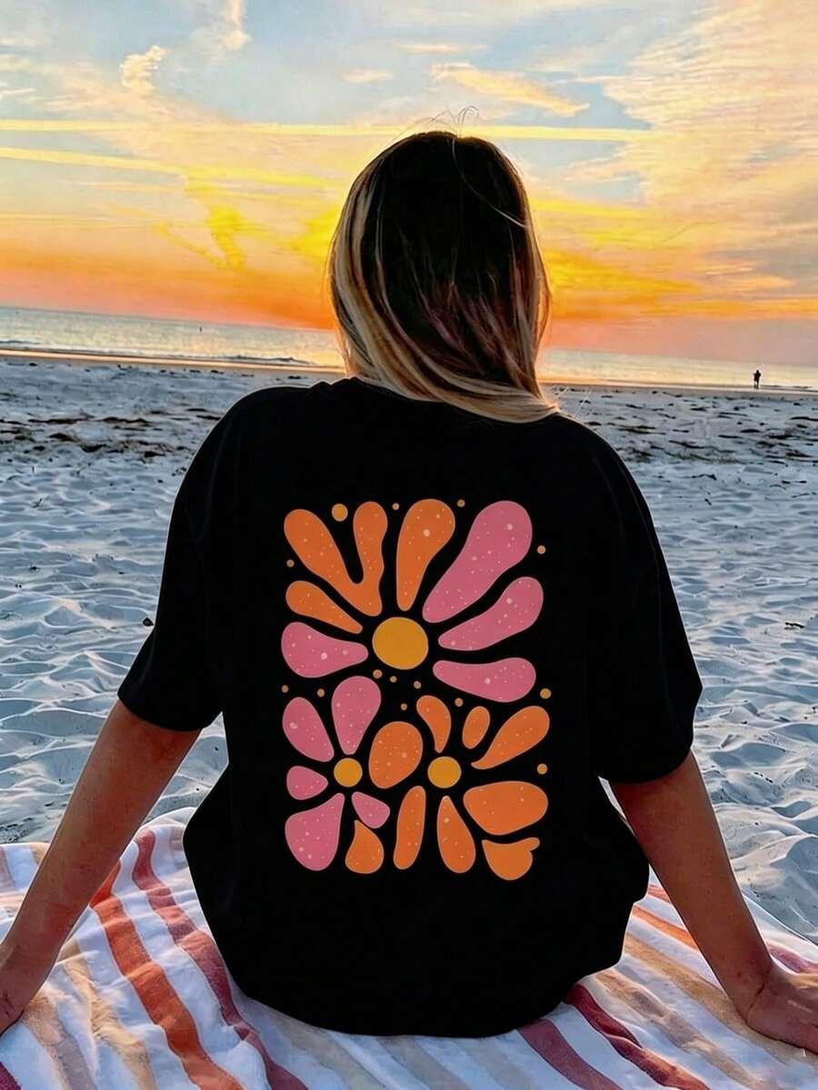 czarny t-shirt nadruk
