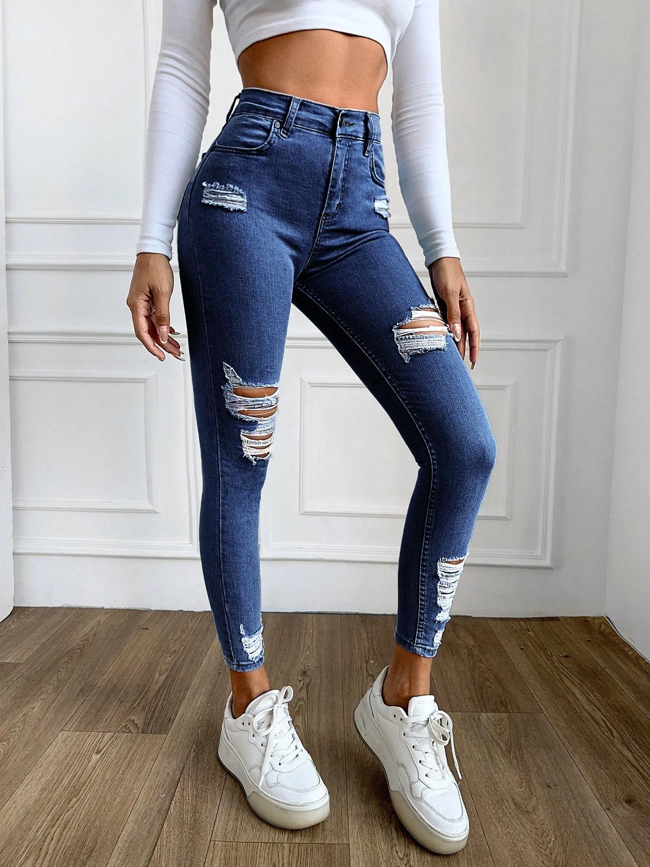 SPODNIE RIPPED JEANS HIGH WAIST