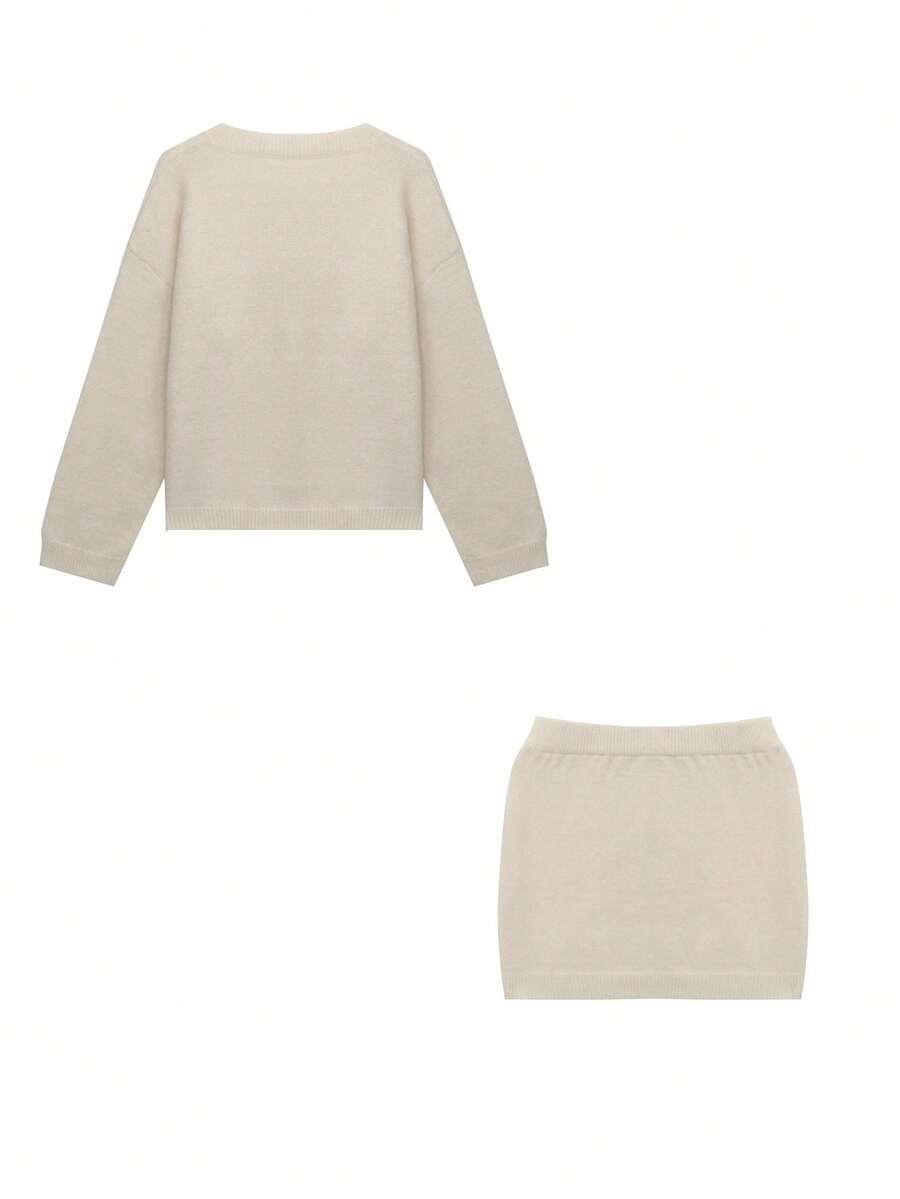 BEŻOWY SWETER SPÓDNICA KOMPLET 