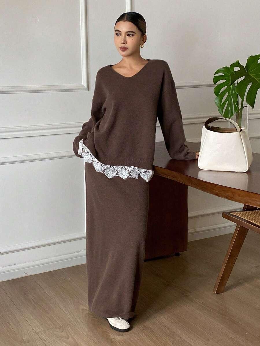 BRĄZOWY SWETER DŁUGI RĘKAW
