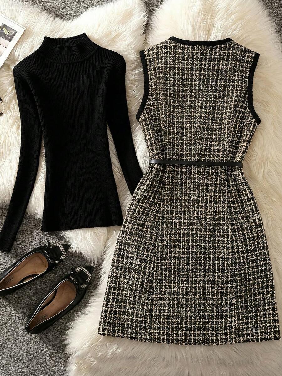SUKIENKA BEZ RĘKAWÓW TWEED