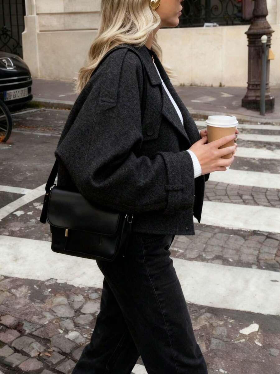 CZARNY PŁASZCZ GUZIKI 