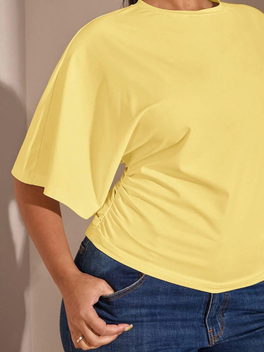 ŻÓŁTY T-SHIRT OKRĄGŁY DEKOLT