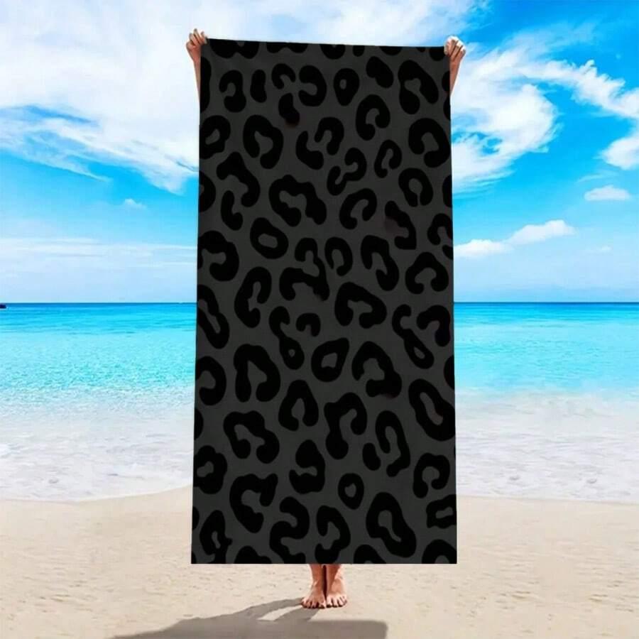 CZARNY RĘCZNIK PLAŻOWY LEOPARD PRINT