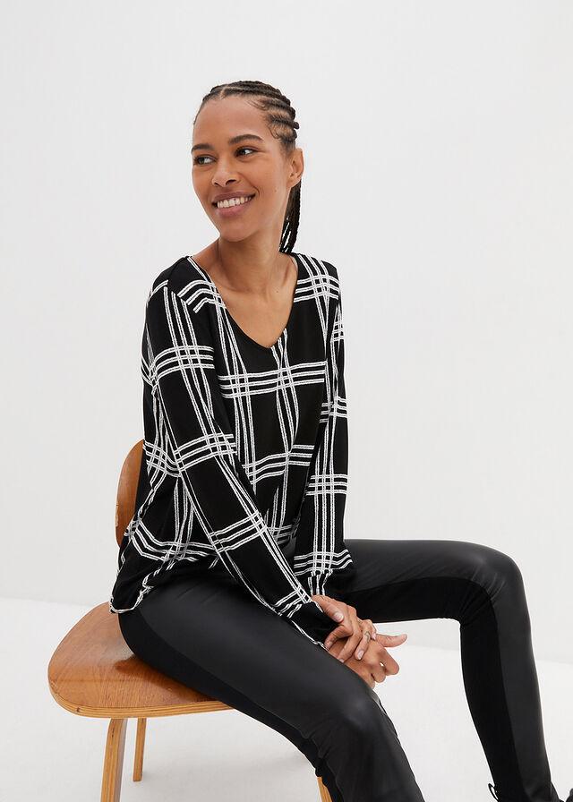 czarna bluzka długi rękaw wzór 