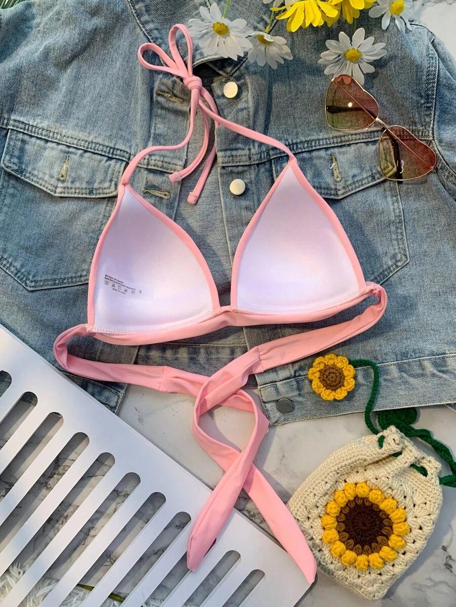różowa góra od bikini marszczenie