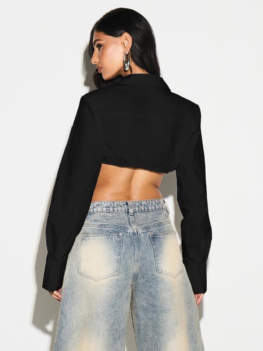 czarny crop top długi rękaw