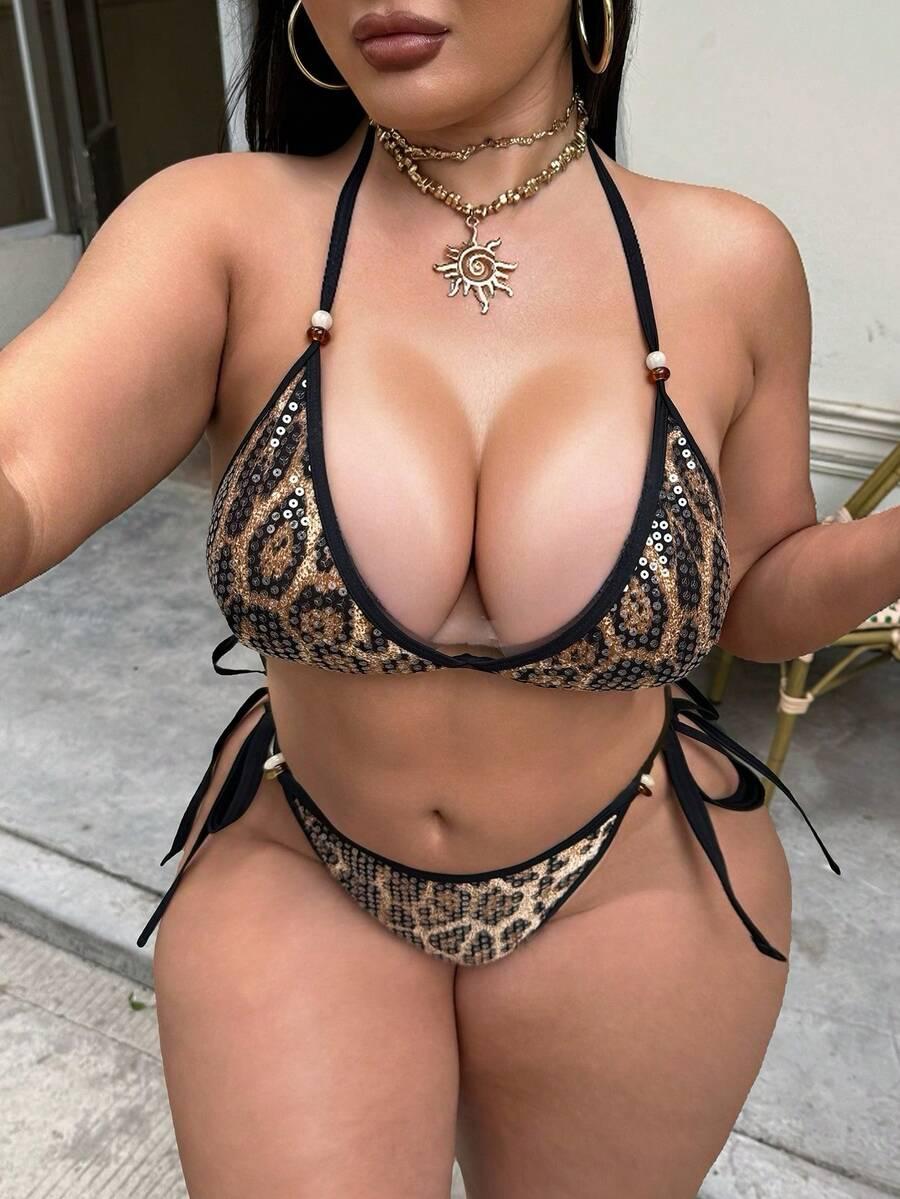 DWUCZĘŚCIOWY STRÓJ KĄPIELOWY ANIMAL PRINT CEKINY